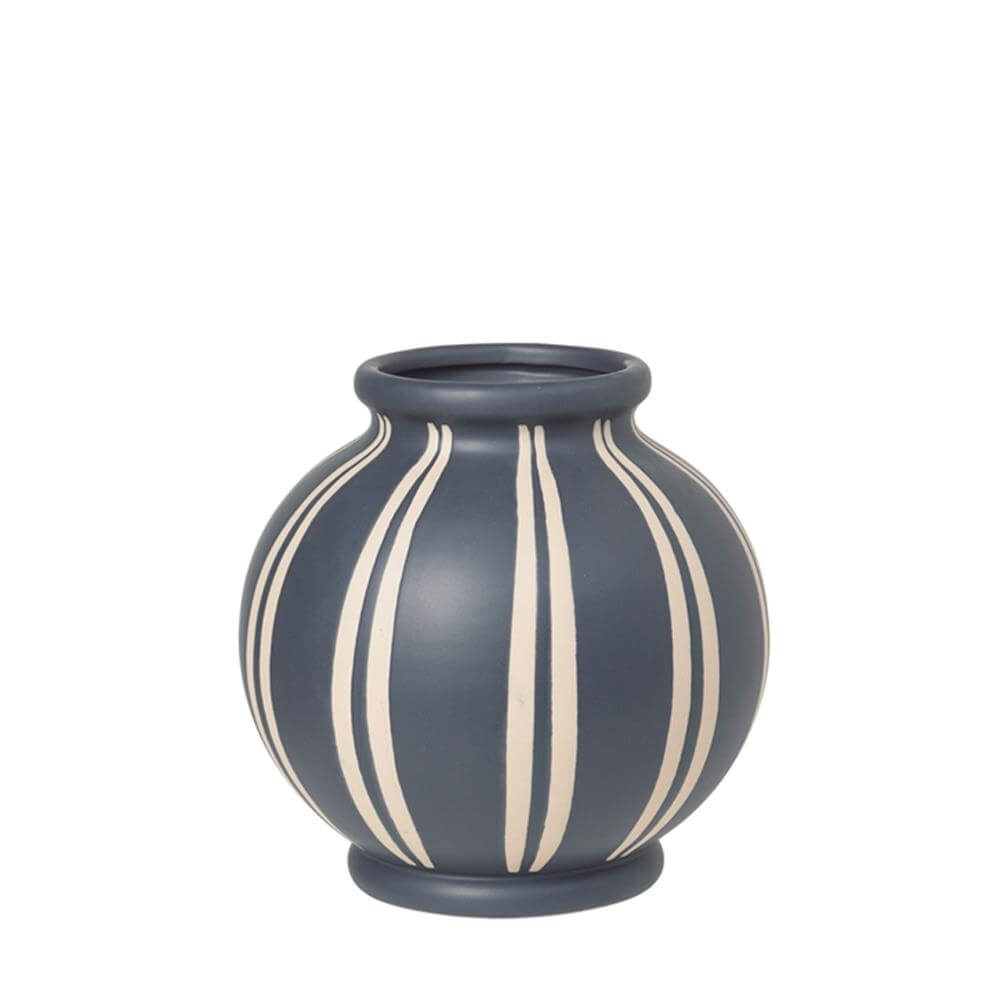 Broste Copenhagen ?Wilma? Ceramic Maritim Blue / Rainy Day Vase 24.5cm